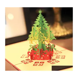 Greeting Cards 3D Popup Unique Holiday Postcards Invitations Christmas Tree Card With Envelope For Year Festival Drop Delivery Home Dhptq