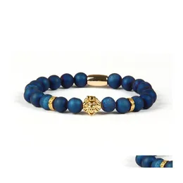 Kaliwowa najwyższej jakości biżuteria hurtowa 8 mm niebieskie i fioletowe otwory peelingowe śmiech kamień z PVD platowana bransoletka lwa kropla dostarcza dhjng