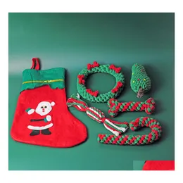 Toys de cachorro Chews C￭rculo verde mastigar com decora￧￣o ￳ssea Christmas Wreath Rope Toy Interactive for Puppy Xmas Drop Dat entre Home Gard Dhlh7