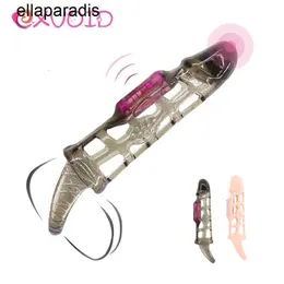 Adulto massageador exvoid pau ampliação pênis manga vibrador galo anel vibratório brinquedos sexuais para homens extensor de ereção reutilizável