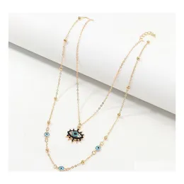 Pendant Necklaces Double Layers Blue Evil Eyes Necklace Rhinestone Boho Luck Necklae Jewelry For Women Gifts Drop Delivery Pendants Dhyul