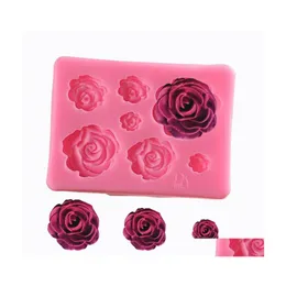 Attrezzi per torte 3D Forma di rosa romantica Sile Stampi da forno per sapone Caramelle Gelato al cioccolato Fiori che decorano Goccia Consegna Casa Giardino Dhni6