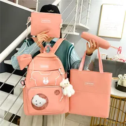 학교 가방 5 PCS 세트 십대 소녀 어린이 학교장 여성 캔버스 배낭 kawaii 대학생 책 여행 노트북 bagpack mochila