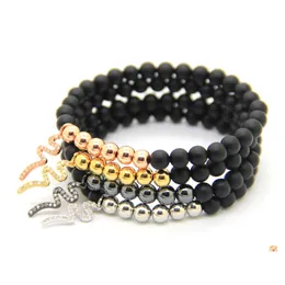 Bracelets de charme Jóias de alto grau por atacado de 6 mm Matte AGate Stone Stone Men Girl Micro Inlay Zircon Snake Not Fade Drop Delivery Dhxsk