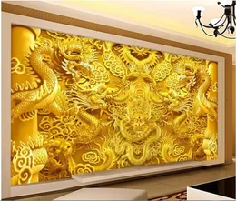Papéis de parede personalizados po 3d wallpaper moderno papel de ouro chinês distinto dragão decoração de casa murais de parede para paredes 3 d