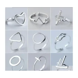 Bandringar minimalistiska smycken sier färg geometrisk för kvinnor justerbar rund triangel hjärtslag finger ring bague femme drop leverera dhted