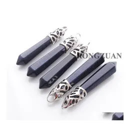 Colares pendentes Danglependents Natural Gemstone Blue Sand Reiki Chakra Healing Point Hexagonal Point Pillar DN3019 Drop Delivery Dh4lx