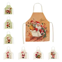 Aprons 1Pcs Kitchen Apron Cartoon Santa Claus Merry Christmas Printed Sleeveless Cotton Linen For Men Women Home Cleaning Tools