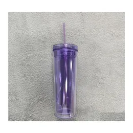 Tumblers 20Oz Acryl Skinny Tumbler mit Deckel St doppelwandig als wiederverwendbare Plastikbecher klare gerade Reisewasserflaschen JJA155 Otset