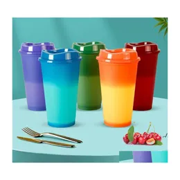 Tumblers 16oz Isı Renk Değiştirme Kupaları Set başına 5 renk düz içme şişesi plastik yudum fincan portatif su şişesi deniz damlası oT84n