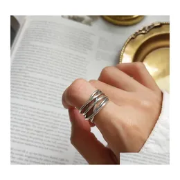 Bandringe Echt 925 Sterling Silber Verstellbarer Ring für Frauen Korea Mtilayers Kreuz Criss Twisted Fine Party Schmuck YMR861 Drop Delive Otexp