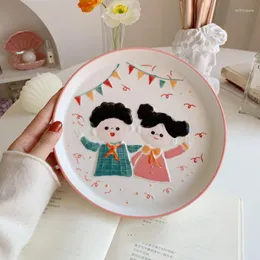 Plates Korea Cute Children Dinner Plate Japanese Cartoon Bear Fruit Dessert Tableware For Kids Crockery 8 Inch Ins