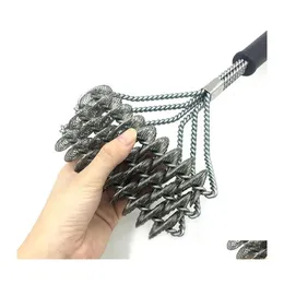 Bbq Tools Accessories .Stainless Steel Barbecue Grill Cleaner Brush Three Wire Spring With Handle Durable Nonstick Cleaning Lin227 Dhdtb