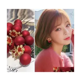 Stud Fashion Snow Earrings Double Sides Red Imitate Pearl For Women Brincos Earring Lovely Jewelry Gift Drop Delivery Dhwfb