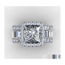 Bröllopsringar Vintage Lovers Court Ring 3CT Diamond 925 Sterling Sier Engagement Band for Women Men Finger Jewelry Gift Drop Delivery Dhnyd