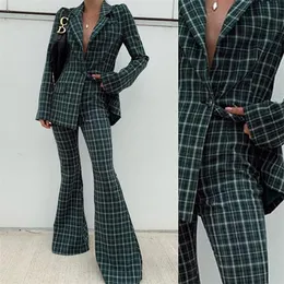 Kvinnors tvåbitar byxor Est Plaid Women Suits 2 Pieces Party Suit For Custom Made Made High Quality Formal Office Coat Midje Pantvinnor