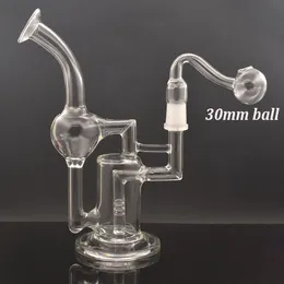 New design Recycler Glass Bong oil burne rpipe Double Barrel Percolator Glass Oil Rig with 14mm male glass oil burner pipe large in stock cheapest