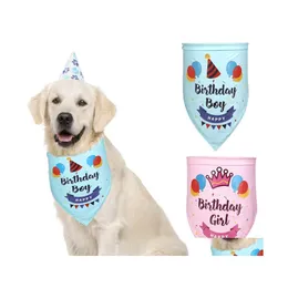 Diğer Köpek Malzemeleri Pet Doğum Günü Tükürük Havlu Cat Bandana Bibs Eşarp Yakası Mutlu Çift Katmanlar Damla Döktürü Ev Bahçesi Dhwtj