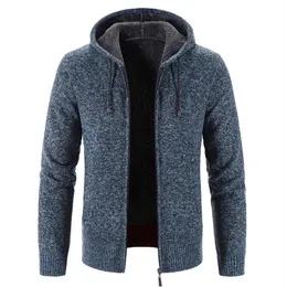 Herrtröjor vinterfleece cardigan män huva tröja kappa stickad varm solid mode cargigan jacka mens casual stickade menmen's