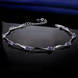 Länk armband kedja kommer runt lila havsblå vit cz silver armband mode kvinnor smycken bröllopsdag engagemang parti gåva