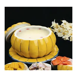 Bowls Ceramic Pumpkin Storage Bowl Plates With Er Kitchen Appliance Restaurant Serving Microwave Oven Decor Tableware Drop Delivery Dh754