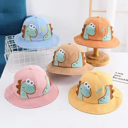 Berets 2023 Cotton Cartoon Dinosaur Busket Hat Fisherman Outdoor Travel Sun Cap dla dzieci i dziewcząt YZ-12