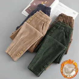 Kadın Pantolon Capris LiGiguieue Nedensel Harem Kadın Sonbahar Kış Düğmeleri Kalın Sıcak eşofman artı boyut elastik bel pantolonları K3