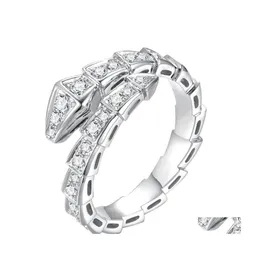 Cluster Rings 925 Sterling Sier Classic Female Circle Ring Clear Strip Snake White Zircon Wedding Jewelry Finger per le donne Girl Drop Dh4Yw