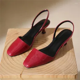 Leather Sandals S Emed Size Women French Style Summer Shoes Slingbacks Elegant Square Toe Ladies Daily Pumps Mule Shoe Slingback Ladie Pump 809 Sandal