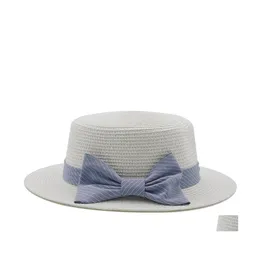 Geizige Krempe Hüte Sommer Strand Kappe Frauen Bowknot Gras St Caps Frau Flache Mutter und Tochter Sonnenhut Mädchen Damen mode Reise Sonne DH5Zi