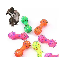 Dog Toys Tuggar Ankomst Colorf prickad hantelformad Squeeze Squeaky Faux Bone Pet Tugg f￶r hundar Drop Delivery Home Garden Supplies Dhoe9