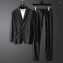 Men's Tracksuits Two Piece Set Men Long-Sleeve Suits Jacket Casual Pants Ensembles Homme Spring Summer Fashion Single-Breasted Pocket Blazer
