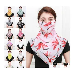 Designer Masks Woman Tle Chiffon Scarves Ladies Summer Floral Face Mask Turban Beach Fashion Dustproof Veil Drop Delivery Home Garde Dhvsl