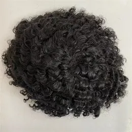 Pezzo di capelli umani vergini brasiliani colore nero onda sciolta 8x10 mono con parrucchino in PU per uomini neri
