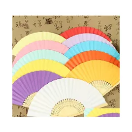 Other Event Party Supplies Mti Colors Summer Chinese Pure Color Hand Paper Fans Pocket Folding Bamboo Fan Wedding Favor Wholesale Dhfsp