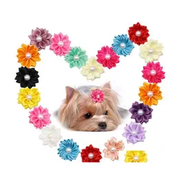 Dog Apparel Fashion Puppy Puppy Hair Bands Rubbers Rubbers Flowers Pearls Acess￳rios de prepara￧￣o de p￩rolas Droga Droga de Garden Home Garden Dhkxv