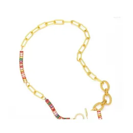 Naszyjniki wisiorek flola Chunky tęczy kryształowy naszyjnik dla kobiet miedziany złoty łańcuch Link Short Choker CZ Biżuter