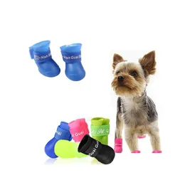 Köpek kıyafetleri 4pcs/set evcil hayvan ayakkabıları su geçirmez yağmur köpek yavrusu için kauçuk botlar şeker renk ürünleri diler desenli ev bahçe malzemeleri dh6ho