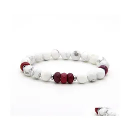 Pärlstav unisex par smycken grossist 10 st/parti 8mm vit howlite marmor eld agat sten avstånd älskare lyckliga armband släpp deli dhmog