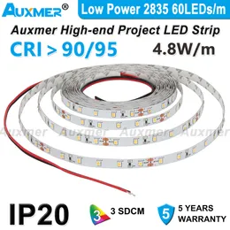 Auxmer Low Power 2835 60leds/M LED Strip Lights CRI95/90 IP20 4.8W/M شريط LED دافئ أبيض أبيض أخضر اللون الأزرق الأصفر الأرجواني DC12V/24V