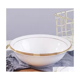 Bowls Inch Large Soup Basin Noodle Bowl With Trace Gold Household Eating Bone China Pure White Drop Delivery Home Garden Kitchen Din Dhhzf