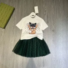 Kinderkleidungssets, Designer-Mädchen-T-Shirt, Schleierrock, Mode, Luxusmarke, Kleidung, Sommer-T-Shirts für Kinder, Kleid Schätze, Baumwolle, 2-teilige Luxus-T-Shirts, Gazerock