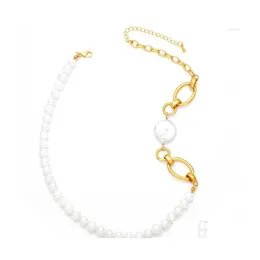 Подвесные ожерелья Flola Ручная пресноводная белая жемчужина для женщин Золото покрыто пряжкой для бисера колье коля