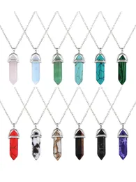 Pendants Hexagonal Chakra Crystal Shape Gemstone Pendant Necklaces Pointed Quartz Stone Chain Artificial With Storage Bag Drop Delive Amujf