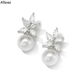 Elegant Fashion Pearls Bridal Jewelry Women Stund Earrings For Wedding Sparkly Crystals Rose Gold Silver Ladies Accessories For Prom Party Gifts CL1702