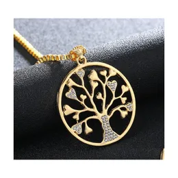 Pendant Necklaces Tree Of Life Crystal Round Small Necklace Hip Hop Gold Sier Colors Bijoux Collier Elegant Women Jewelry Gifts Drop Dhgko