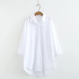 Kvinnors blusar kläder vit skjorta kvinnor koreansk fashionabla långärmad bomullsklassiker klassisk kvinnlig pojkvän stil trend all-match blus