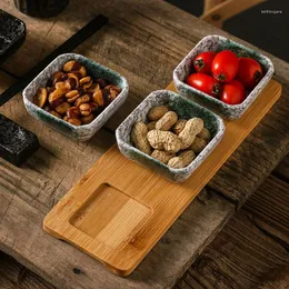 Plates FANCITY Japanese Ceramic Fruit Plate Snack Small With Tray Household Living Room Tea Table Dry