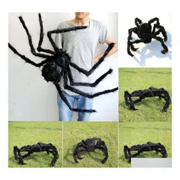 Other Festive Party Supplies Halloween Prop Spider Stuffed Toys Haunted House Decor Horrible Big Black Furry Fake 30Cm 50Cm 75Cm 1 Dhgdn