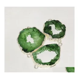 Collane con ciondolo Big Green Druzy Stone Connector per gioielli che fanno donne 2022 Placcatura in oro Lunetta Geode Slice Hole Irregar Agates D Dhpf8